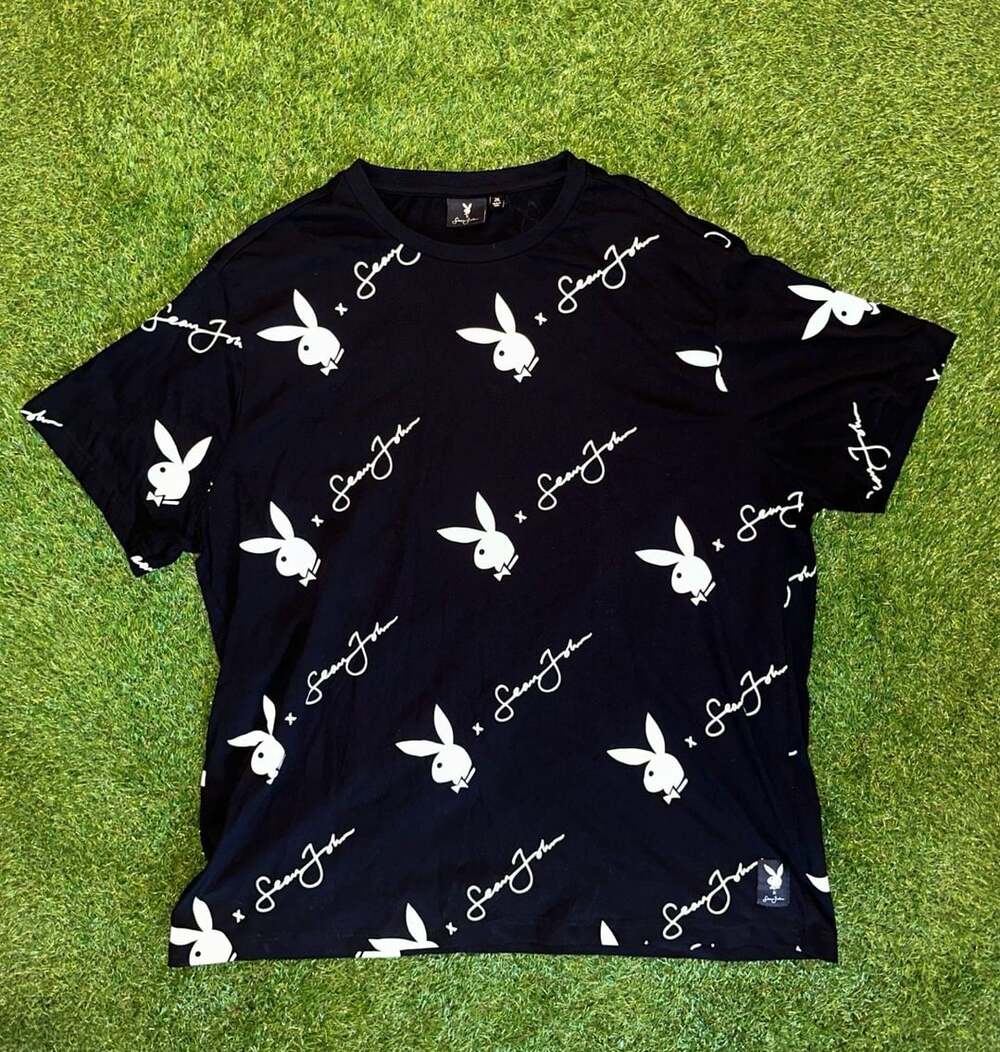 Y2K Playboy x Sean John Black Oversized Bunny Print Crew Neck Tee